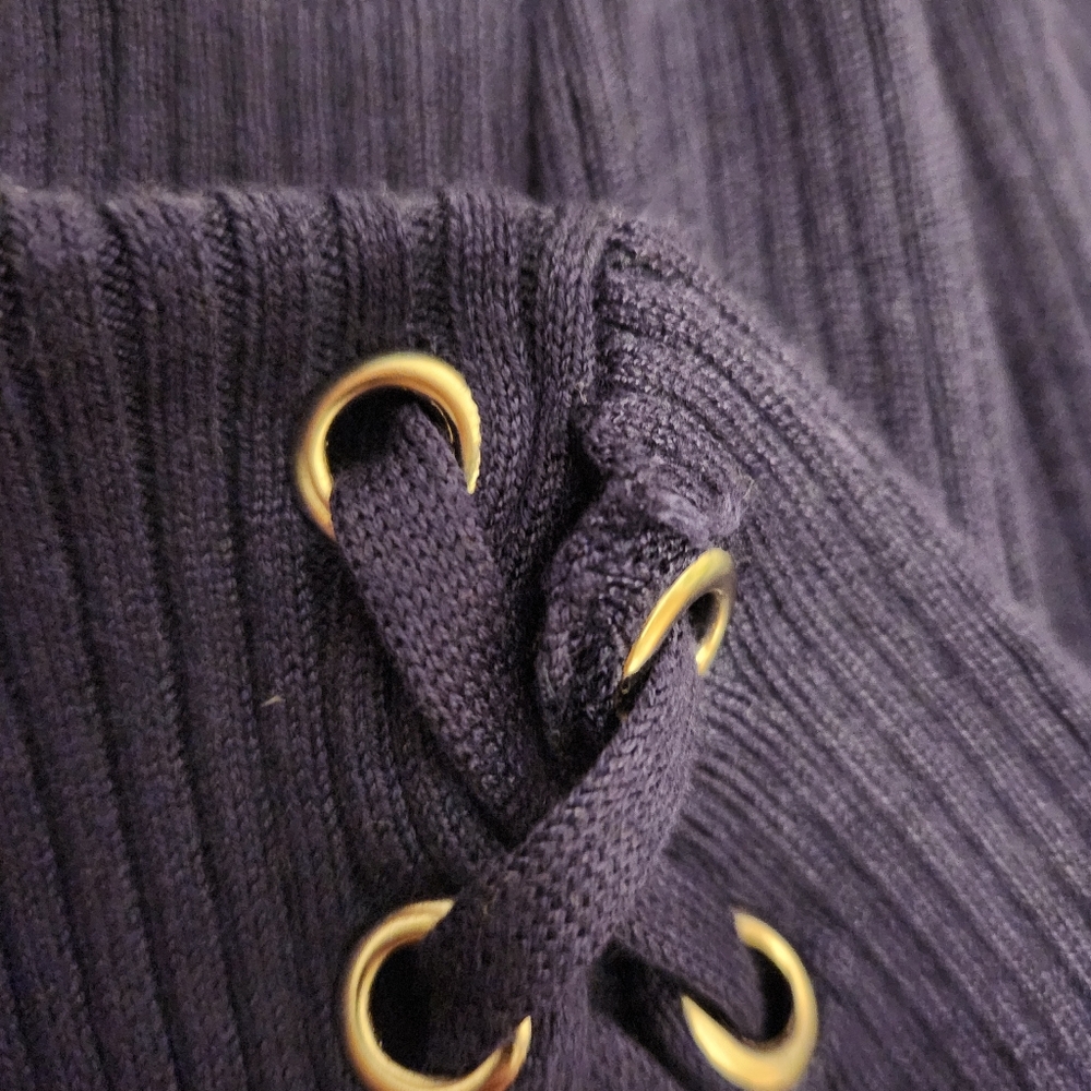 Hippie Rose Bellbottom Blue Ribbed Knit Mock Neck Top Size Small - Picture 8 of 9